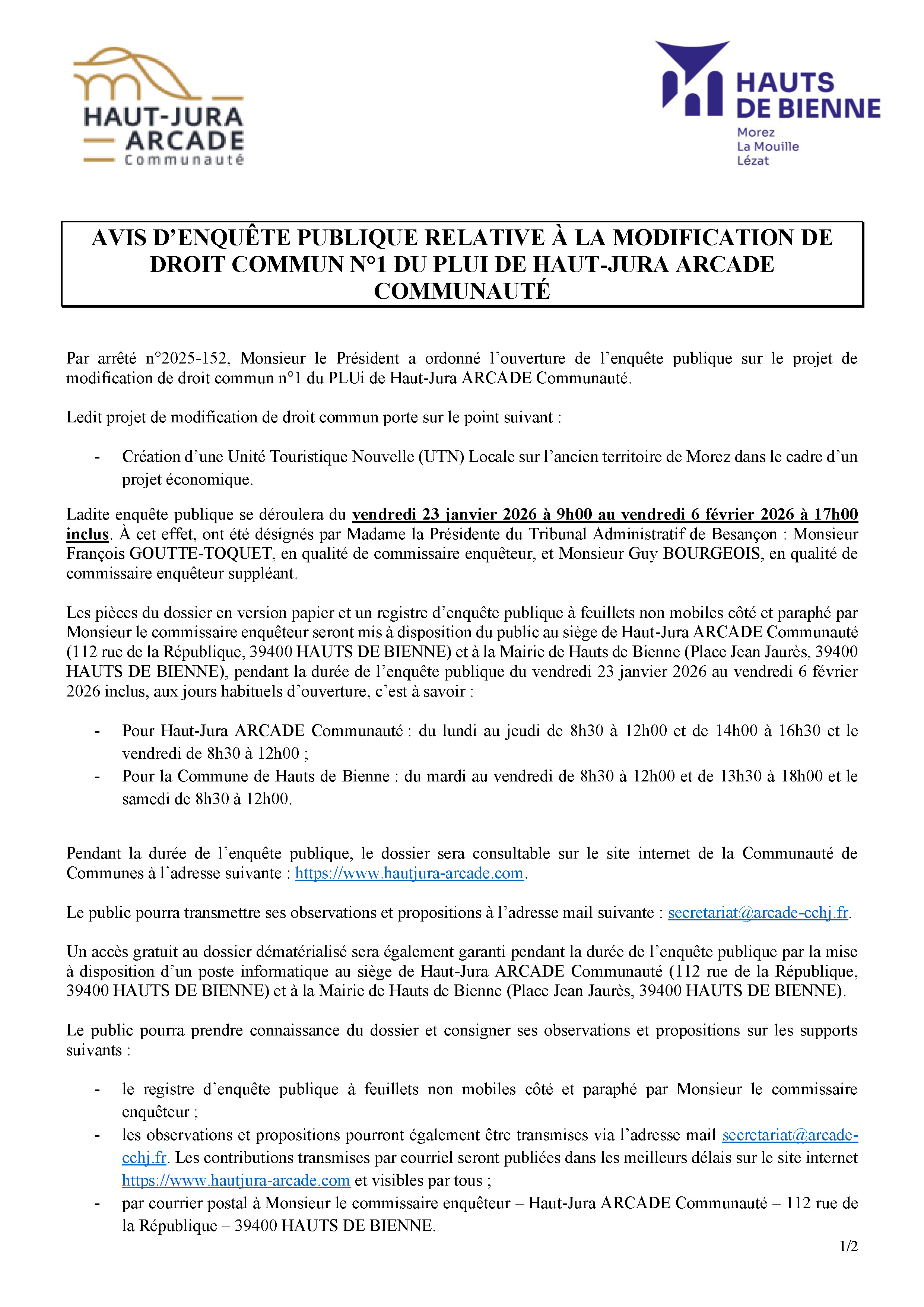 Avis enquête publique page 1